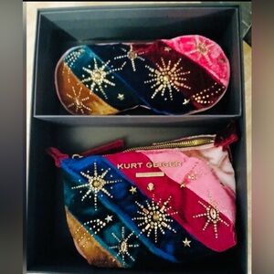 Kurt Geiger NWT Eye Mask & Zippered Pouch Velour & Embelished Box Set